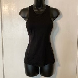 lululemon athletica black tank top with built in sports bra w/ transparent back